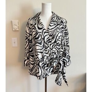 Alex Evenings Wrap Top Plus Size 1X Party Going Out Zebra Black Cream Gold